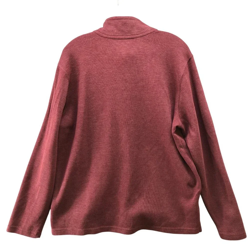 Eddie Bauer Mock Neck Sweatshirt Mens L 1/4 Button‎ Burgundy Wine Pullover